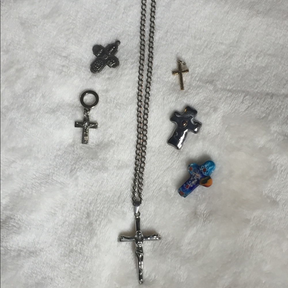 Lot of Cross Pendants & One Chain